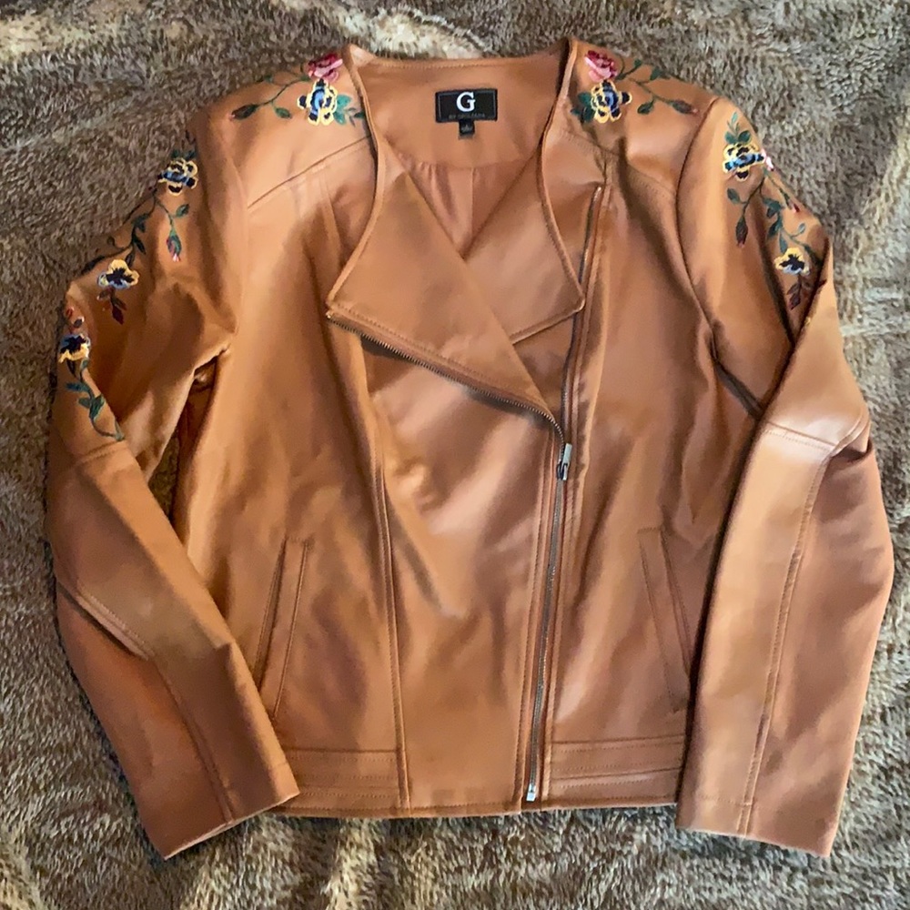 G by Giuliana faux leather moto jacket L embroider